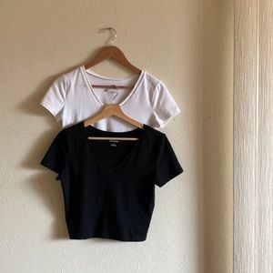 Crop v-neck tees, wild fable from Target, size M. Black AND white